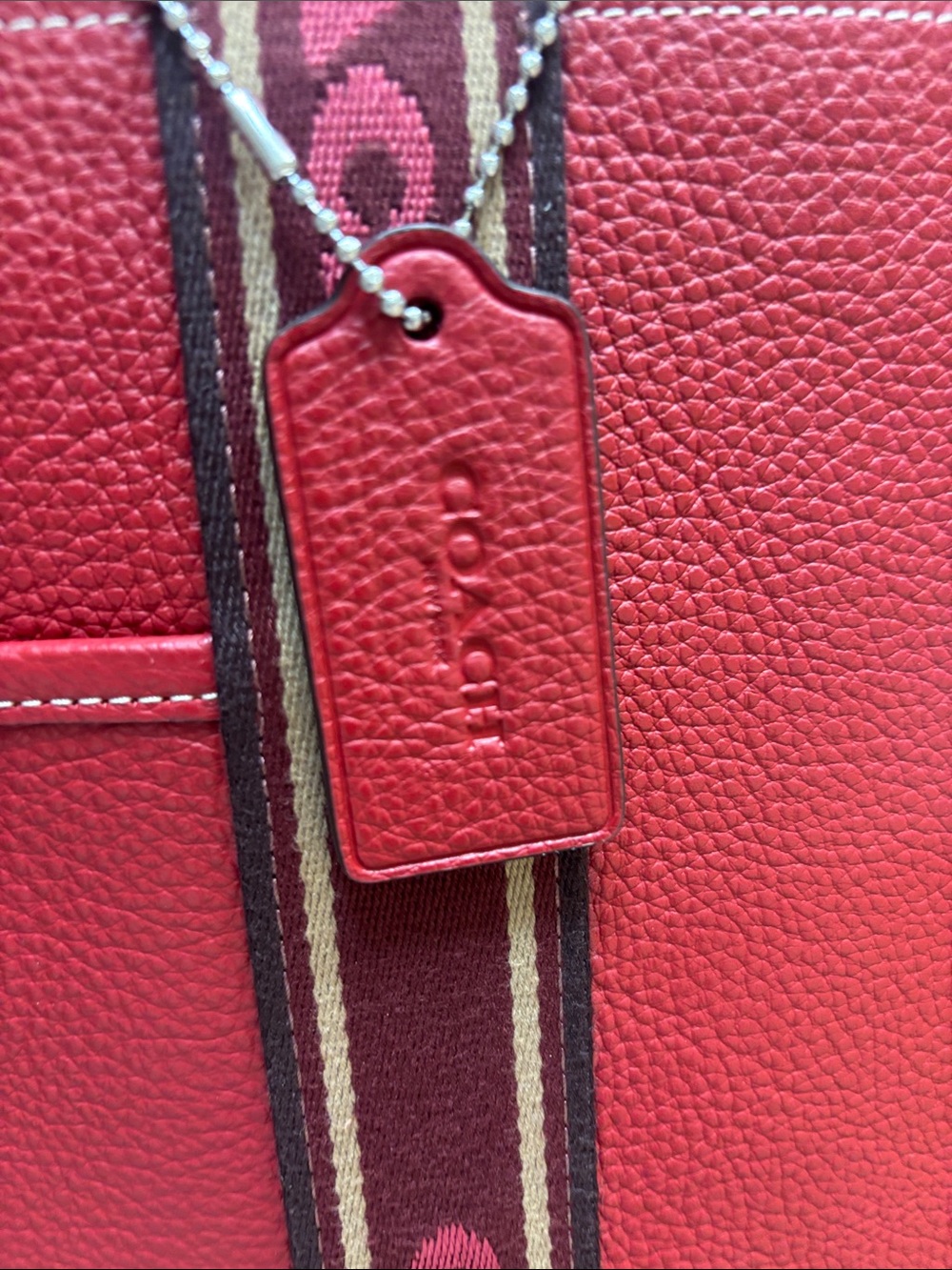 Coach Red Pebbled Leather Tote with Branded Strap - Picture 5 of 8